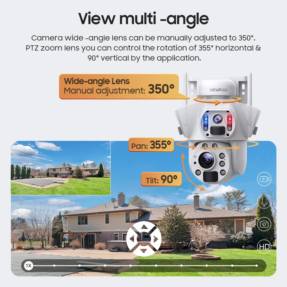 SHIWOJIA 50X ZOOM 12MP 4G Sim Solar Camera Outdoor 360° Wireless WIFI Battery Security Camera Solar Panel PIR Night Vision White