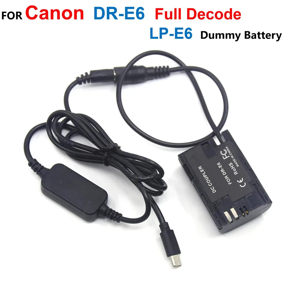 

Type C USB-PD Converter To DC Cable DR-E6 LP-E6 Full Decode DC Coupler For Canon EOS 60D 70D 80D 5DS R 5D Mark IV III 5D3 5D2 II