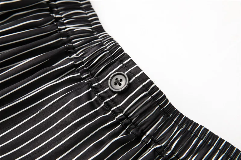 Striped Heavyweight 30MM 93% Natural Mulberry Silk Elastic Satin Women's High Waisted Casual Nine Points Straight Leg Pants