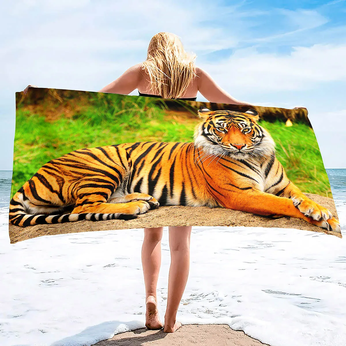 Oversized Beach Towel Pool Towels Microfiber Quick Dry Swim Towel Blanket Large Microfiber Sand Free Beach Towels Tiger Print