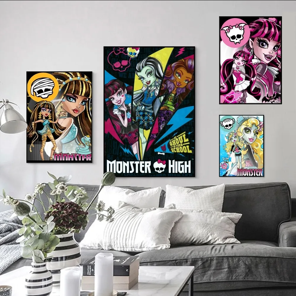 M-Monster Cartoon High Poster Self-adhesive Art Poster Retro Kraft Paper Sticker DIY Room Bar Cafe Vintage Decorative Painting