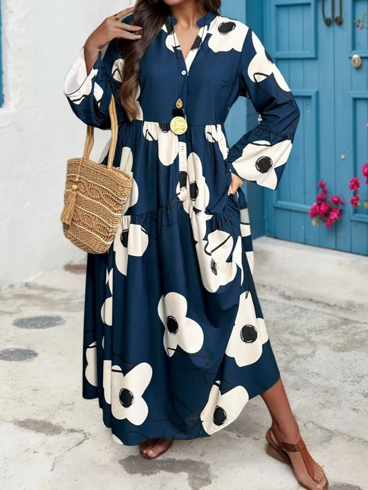 XL-4XL Plus Size Clothes Dresses Women Autumn Winter Robes Long Sleeve Street Style Casual 3XL Big Size Midi Dress Oversized view 4