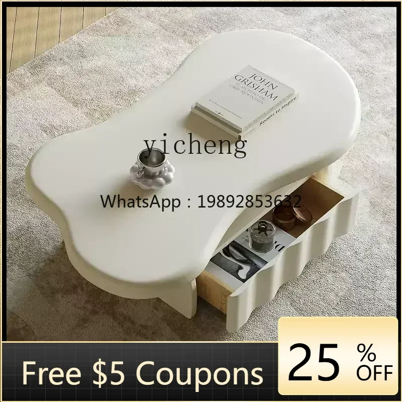 

BF French cream wind wave coffee table small apartment living room household solid wood white coffee table
