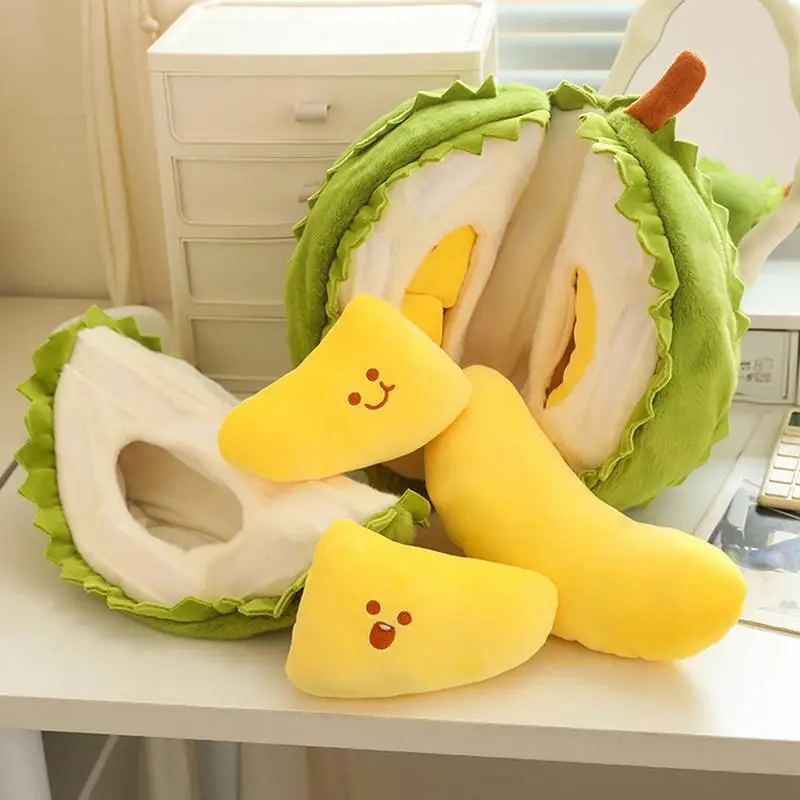 Stuffed Durian Detachable Fruit Throw Pillow Relaxation Toy Cute Peeling Durian Plush Doll For Bed Sofa Living Room Bedroom