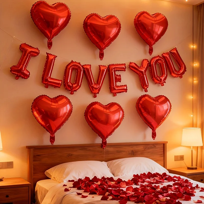 15 teile/satz ICH LIEBE DICH Ballon Set Rot Schwarz Herzförmigen Aluminium Folie Ballon Valentinstag Hochzeit Vorschlag Dekoration