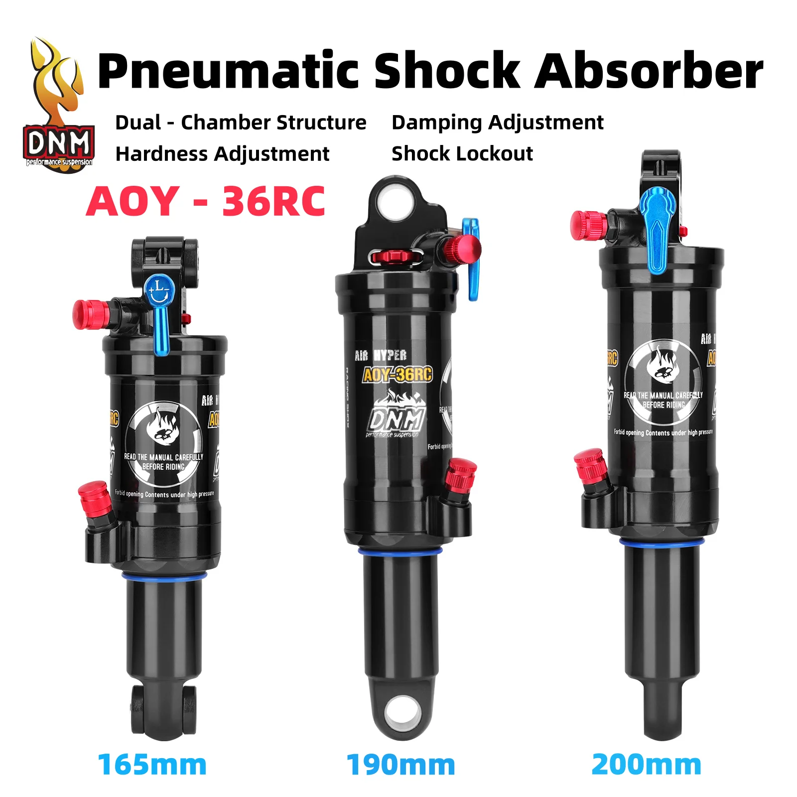 DNM Aoy-36RC 165/190/200mm MTB Downhill Bicycle Coil Rear Shock Absorber Mountain Bike Air Suspension Manual Riding Accessories