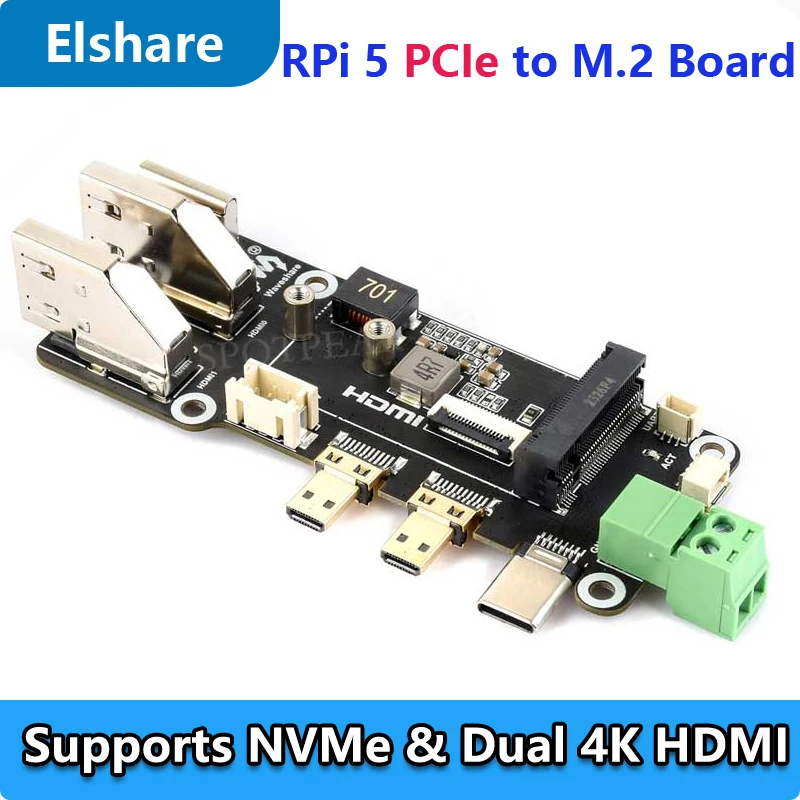 Raspberry Pi 5 PCIe to M.2 Multi Function Adapter Board Supports Dual 4K HDMI Output  M.2 Interface SSDs