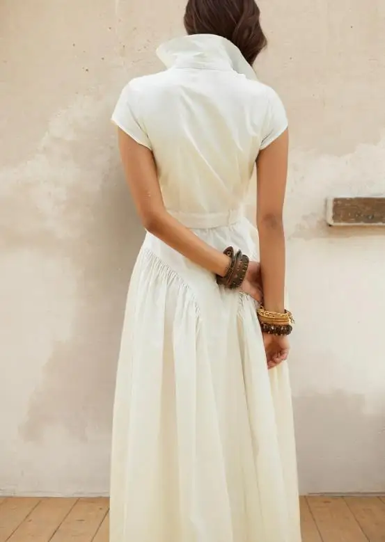 

Summer New Elegant Intellectual Temperament Style Solid Simple Lapel Button Front with Belt A-Line Short Sleeved Shirt Dress