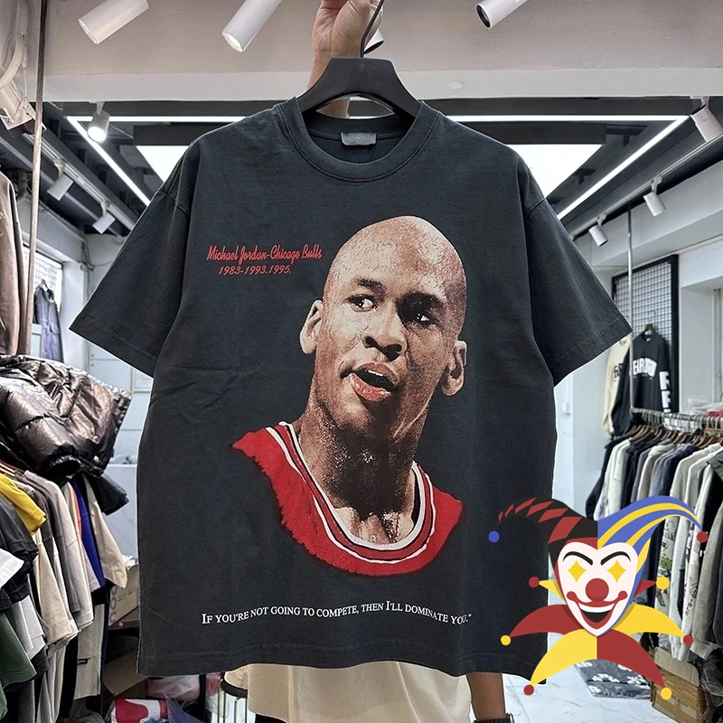 Washed Basketball Character Graphics Printed T-shirt Vintage Clothing Loose Tees Tops T Shirt For Men Women