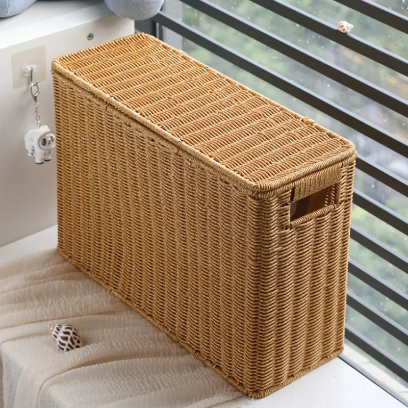 Wicker Storage Baskets Rectangular Woven Shelf Baskets Rattan Storage Bins Laundry Hamper Magazine Basket Narrow Stylish Design