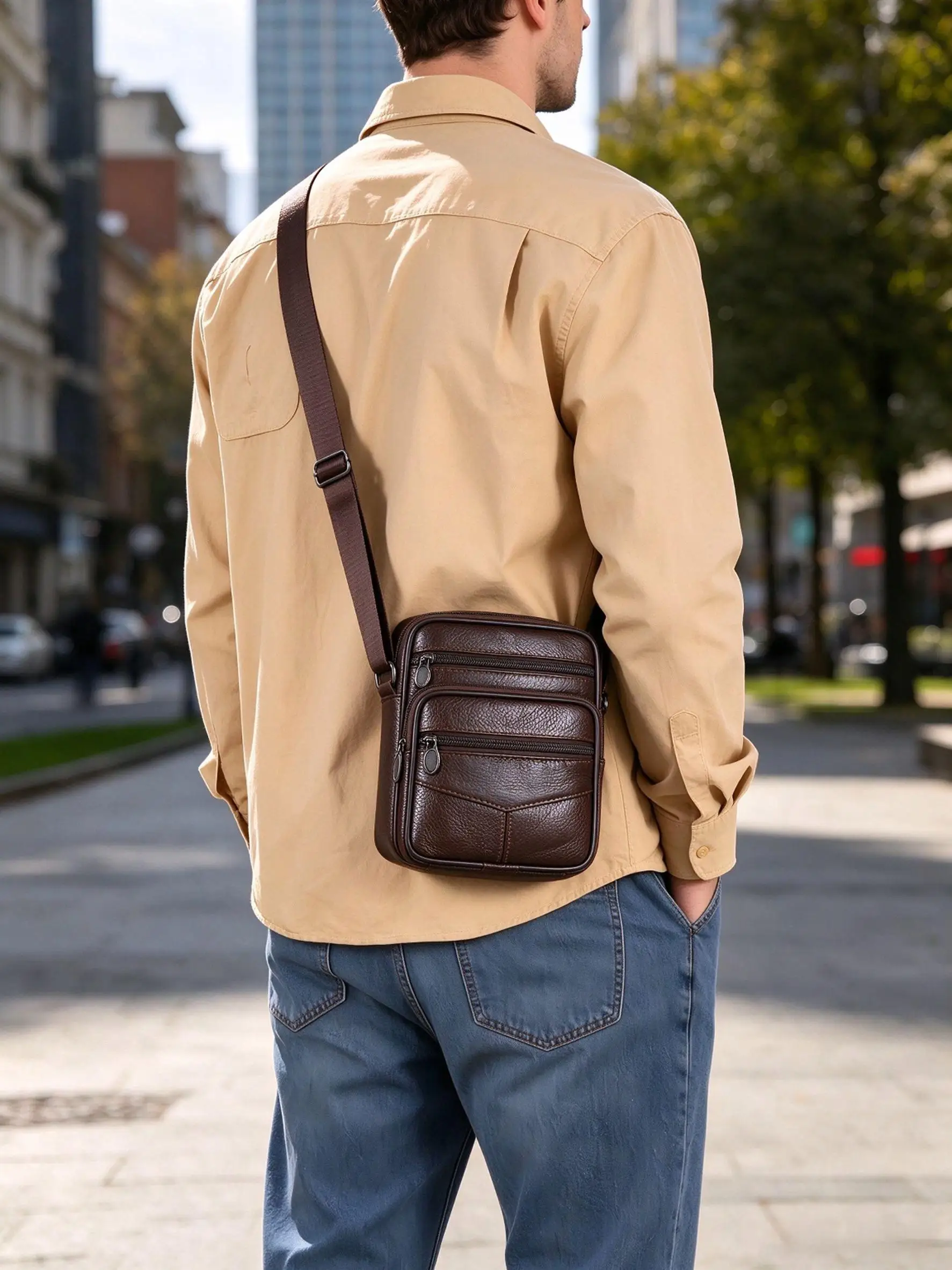 Echte Leder Vintage Messenger Bag für Herren, hochwertige Schulter-Umhängetasche mit mehreren Fächern, verstellbarem Riemen, für Business, Freizeit und Reisen – Detail 6