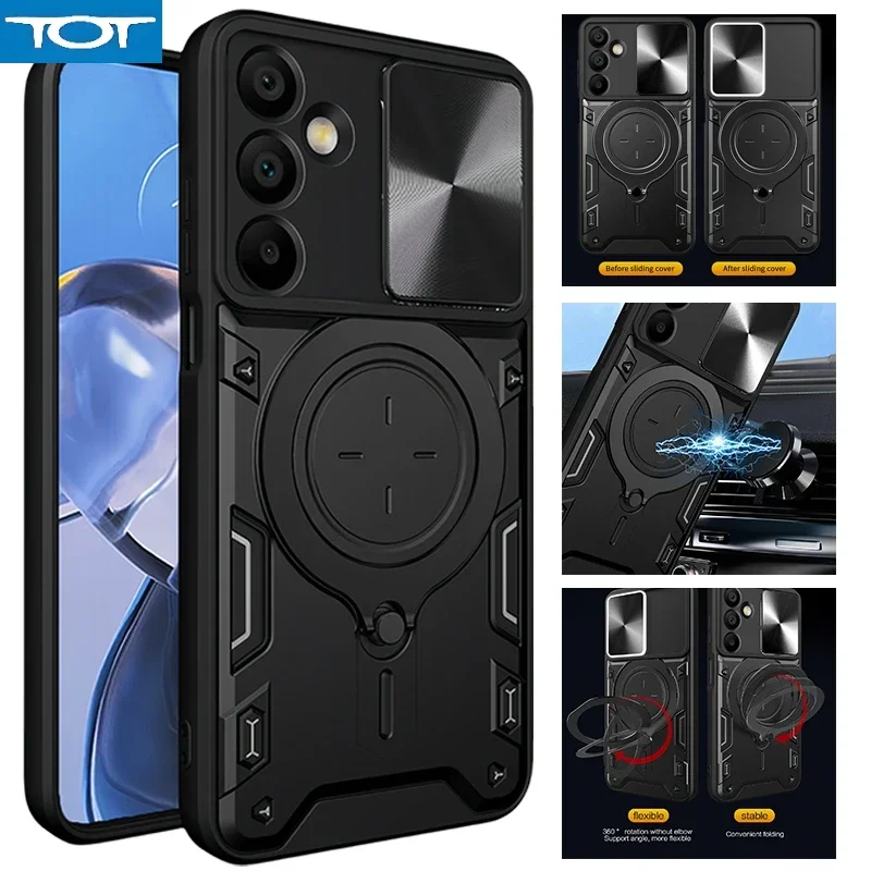 

Funda для Samsung Galaxy A16 5G Slide Lens Protect Armor Чехол для телефона Galaxy A16 A 16 5G Автомобильный магнитный держатель с кольцом Задняя крышка