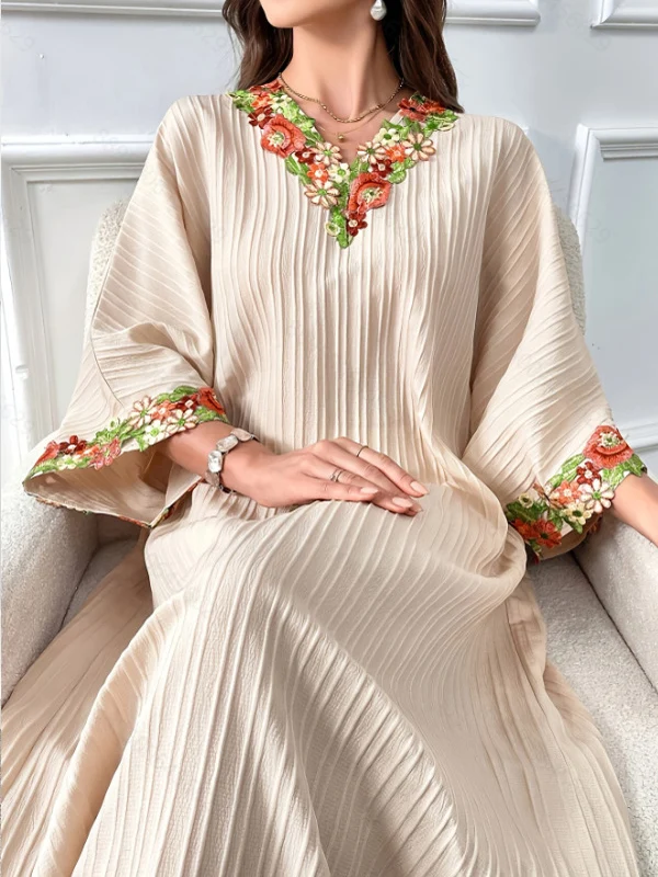 Ele V-ne Batwing Sve Plissee Loose Long Dr Damen Faion Herbst 2025, Polyesterfaser, H-förmig, lässig, Dr