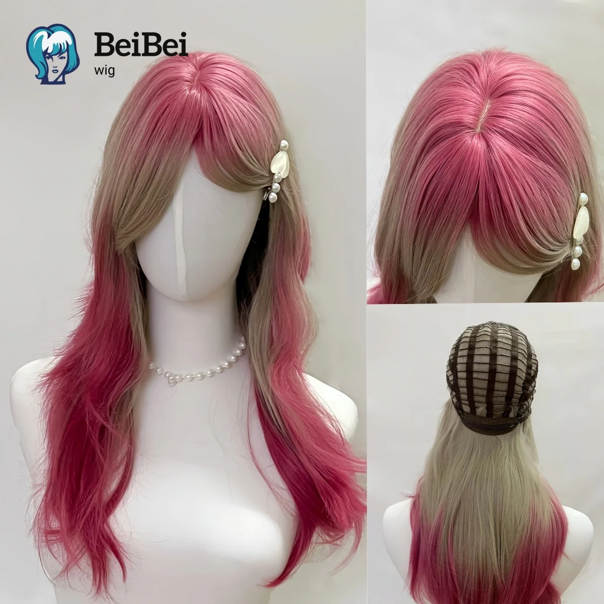 

24inch Long Curly Ombre White Red Synthetic Wigs Cosplay Lolita Cute Hightligh Body Wavy for Women with Heat-Resistant Fiber Wig