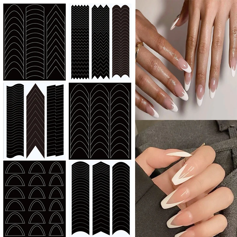 French Nails Template Stickers Nail Edge Strip Wave Design French-style Manicure Auxiliary Nail Tip Guides For Line Nail Tools