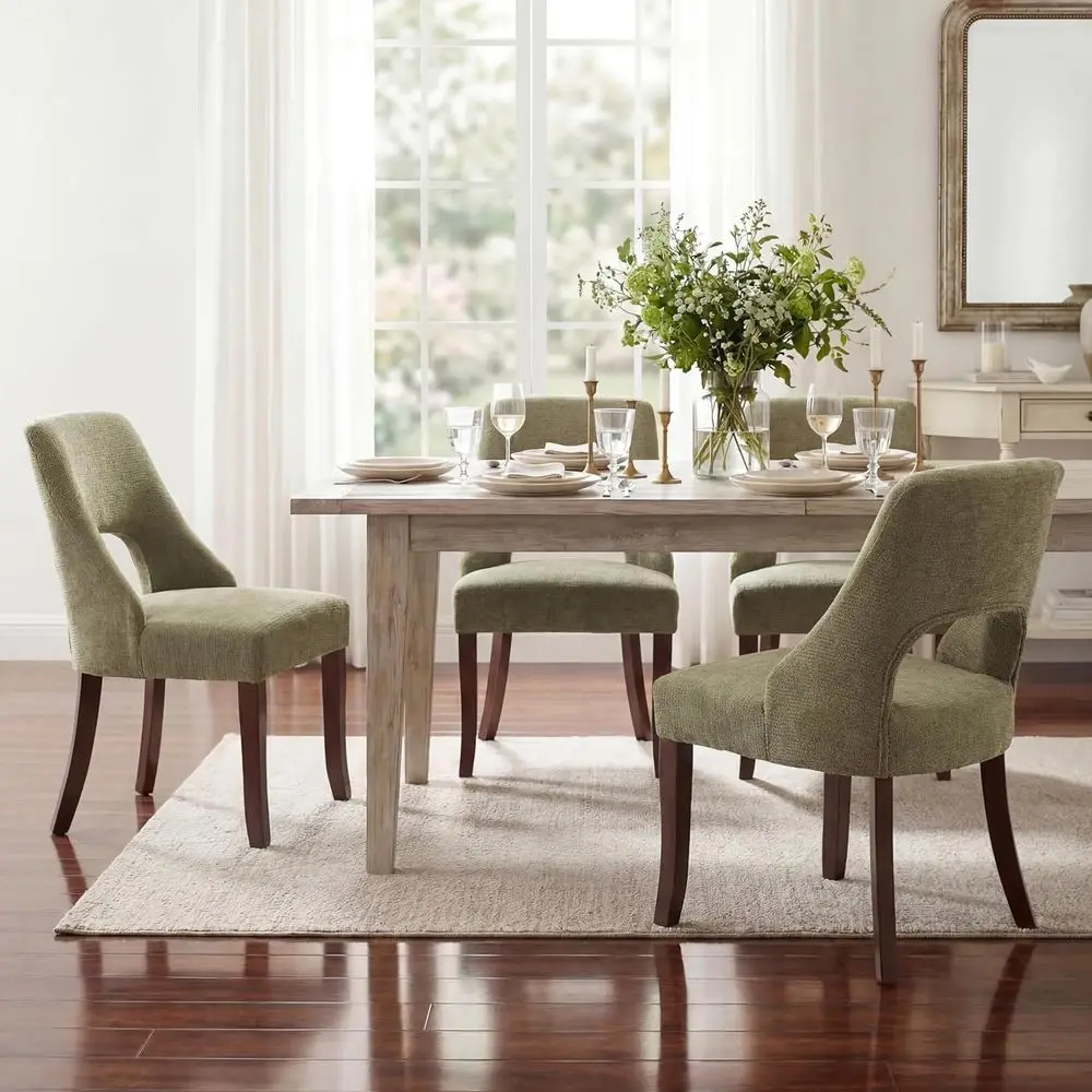 

4-Piece Modern Chenille Upholstered Dining Chairs with Solid Wood Legs, Green