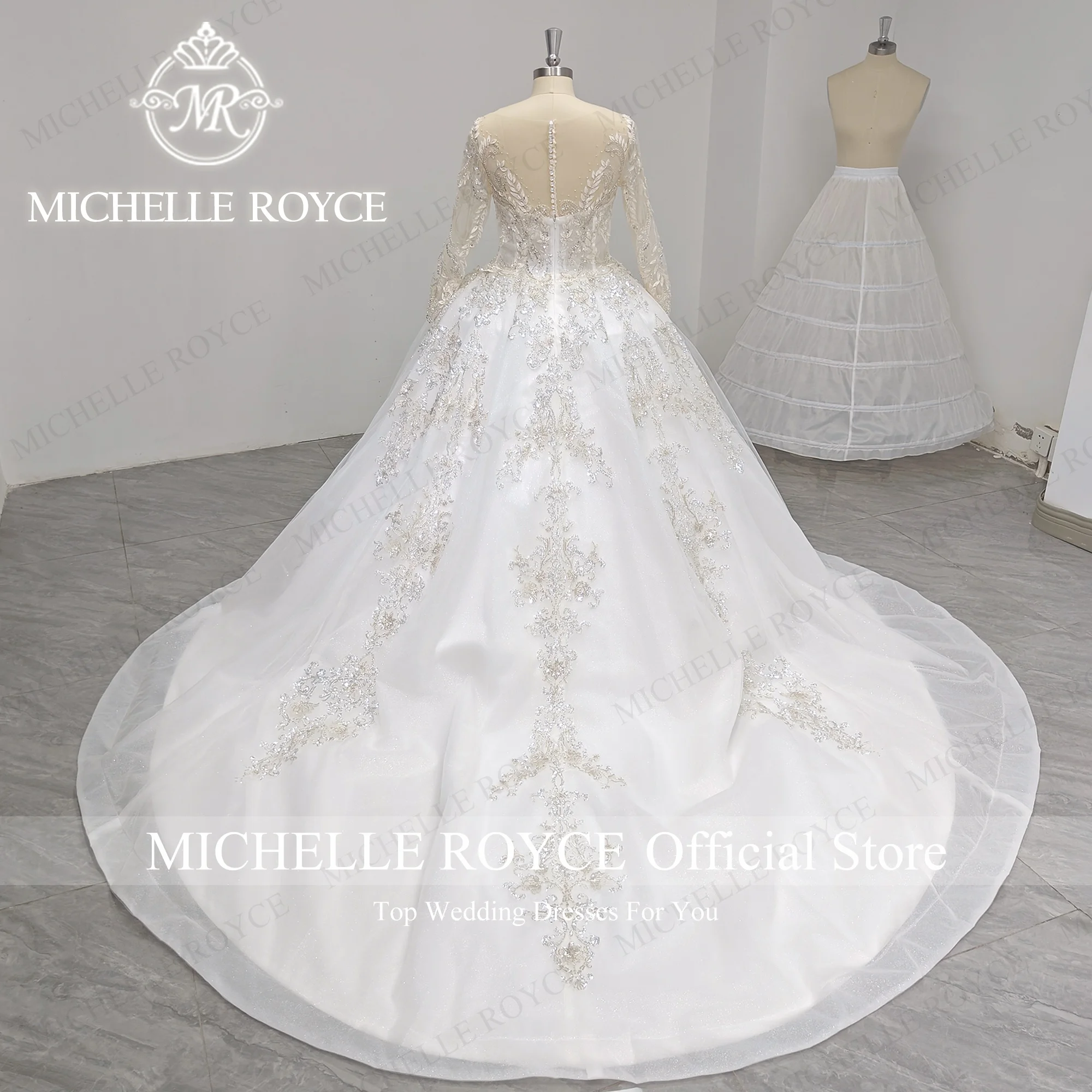 Michelle Royce Long Sleeve Ball Gown Wedding Dress Real photos 2024 Sweetheart Embroidery Luxury Wedding Gown Vestidos De Novia