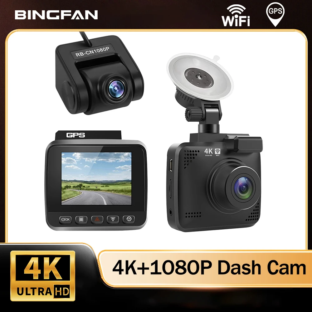 

4K Dash Cam Recording Car DVR Night Vision Video Recorder Buitt-in GPS WiFi Support Dual Lens Rear Cam