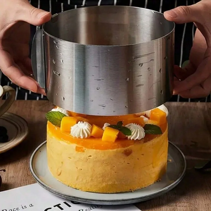 قالب حلقة كعكة من الفولاذ المقاوم للصدأ قابل للتعديل أداة خبز قابلة للتوسيع للكعك الطبقات والجبن سهلة الاستخدام للخبازين المنزليين