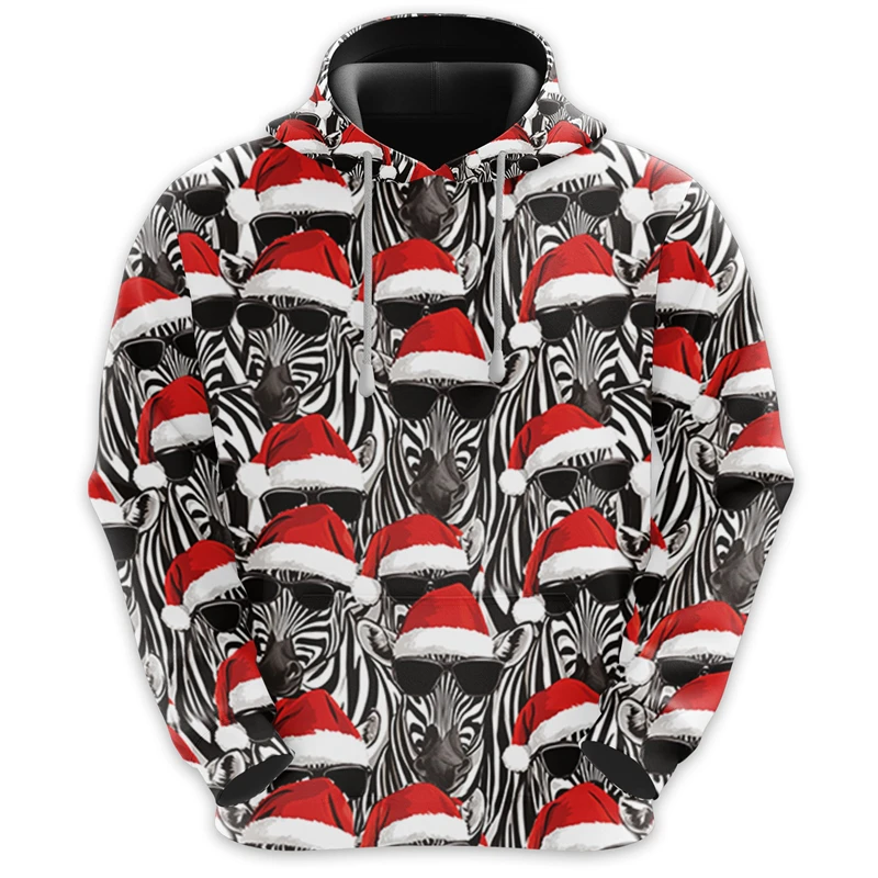 Santa Animal Hoodie For Men 3D Print Christmas Cat Dog Graphic Pullover Hoody Clothes Mens Plus Size Pullover Sweatshirt