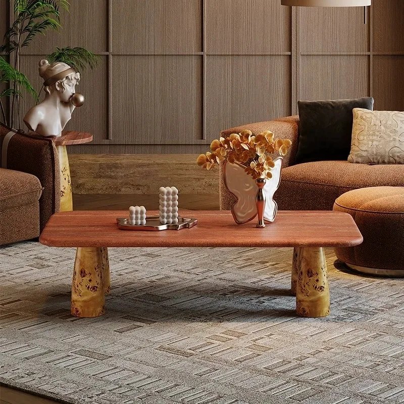 *2026 square Coffee Table, Travertine Top, Customizable Colors Fresh Modern Furniture for Contemporary Home Decor.