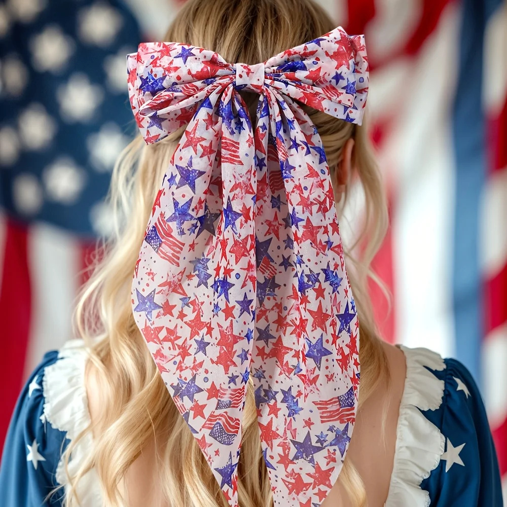 

1 piece, patriotic American flag hairpin bow, red, white and blue star-striped chiffon hair accessories, suitable for Independence Day (July 4th) hair accessories, perfect match for Memorial Day patriotic parades and daily wear