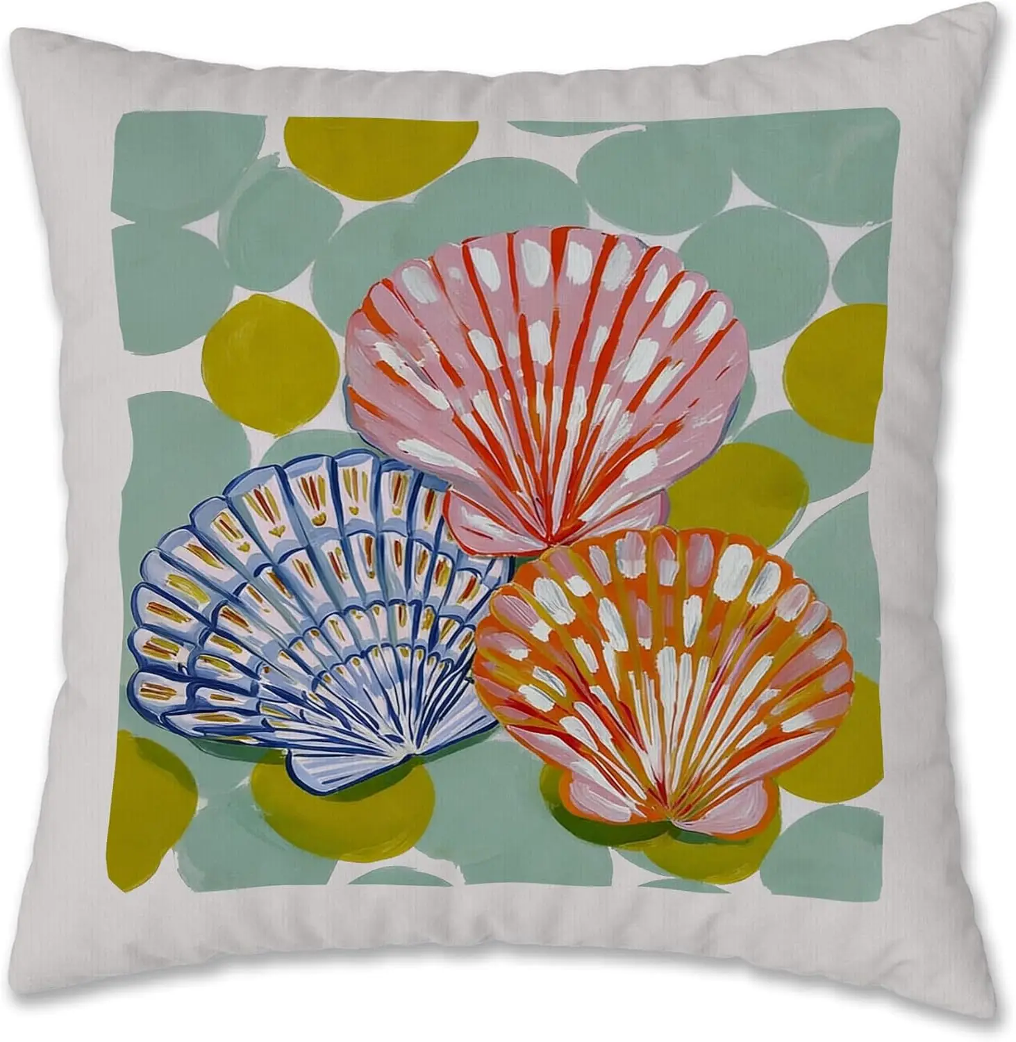 Coastal Seashell Print Pillowcase Cushion Cover Nautical Beach Throw Pillow Decor Ocean Summer Art 45x45cm Home Decor