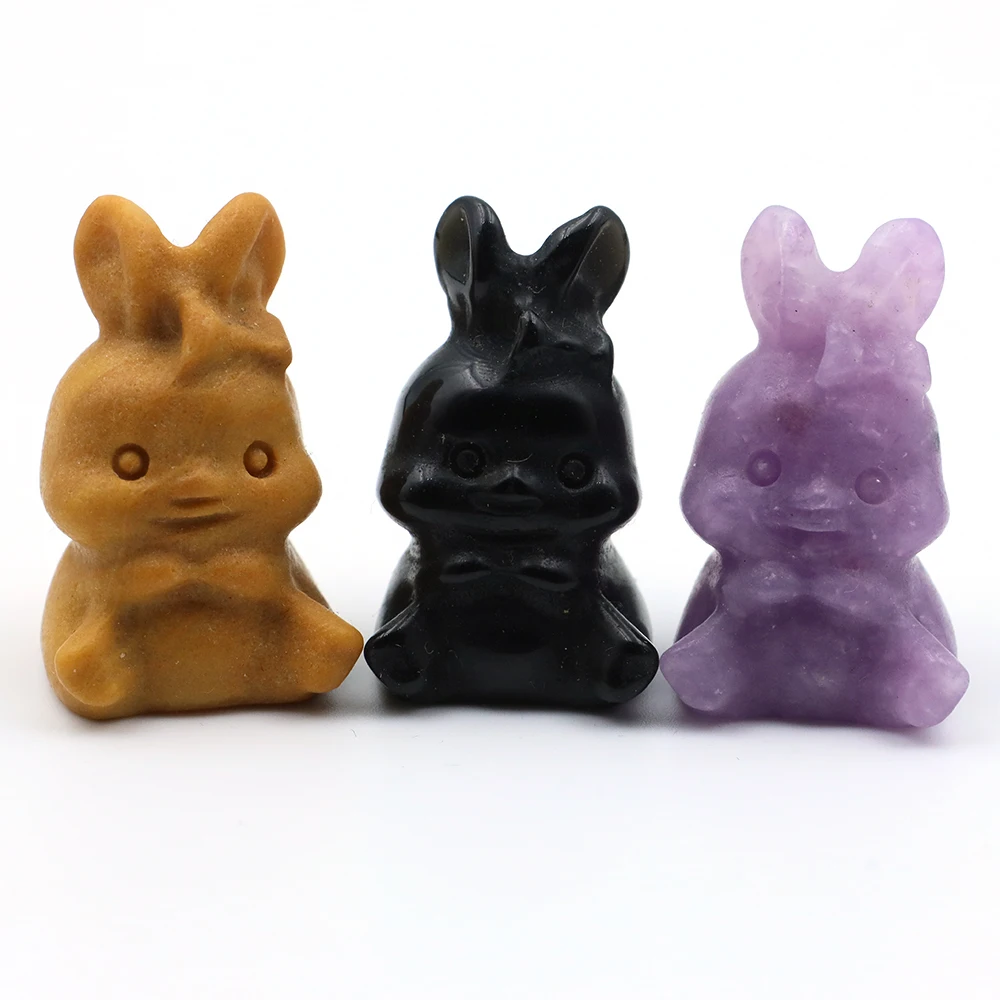 

Little Cute Elf Rabbit Natural Crystal Amethyst Quartz Agate Bunny Animal Craft Figurines Stone Carving Healing Reiki Decor Gift