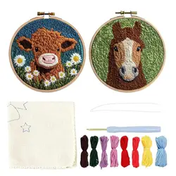 Punch Needle Embroidery Kit Cartoon Animal Picture Embroidery Yarn Punch Coaster Set Handmade DIY Crafts Home Decor Accessories