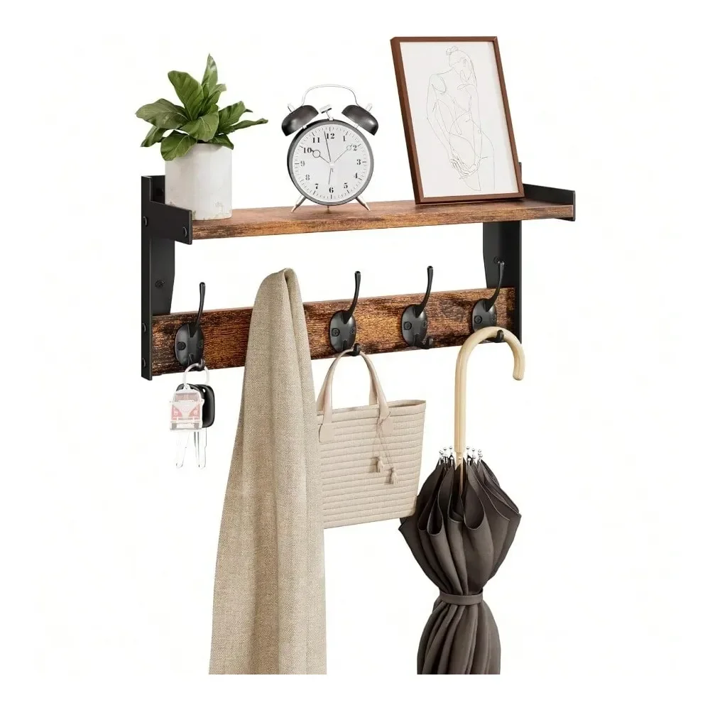 

Rack With Wall Mount 23 Inch Long Entryway Wall Shelf With Hooks Wood Hanger With Storage Shelf For Bathroom Hallway Rustic Bro