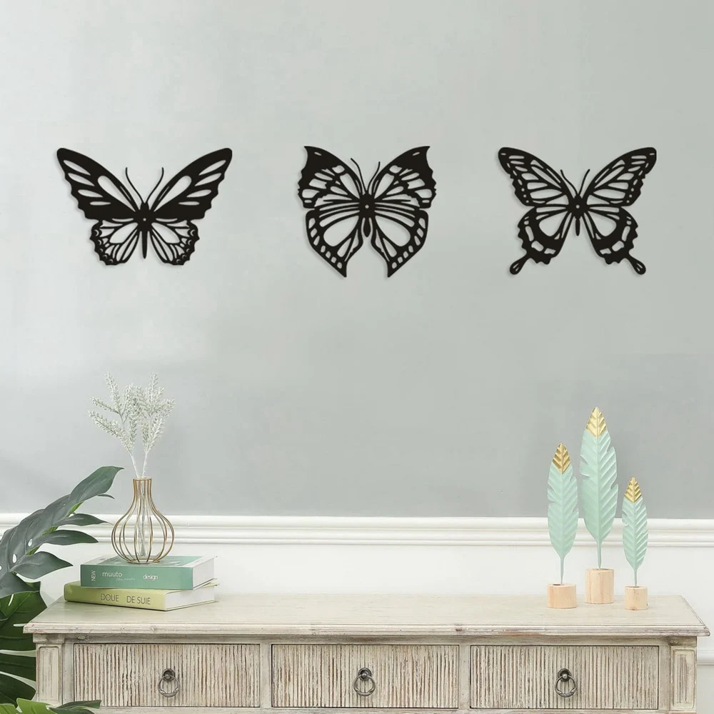 Металлический Настенный декор в виде бабочки, 3 шт., Металлический Настенный декор, деревенский Декор для дома, офиса, спальни
