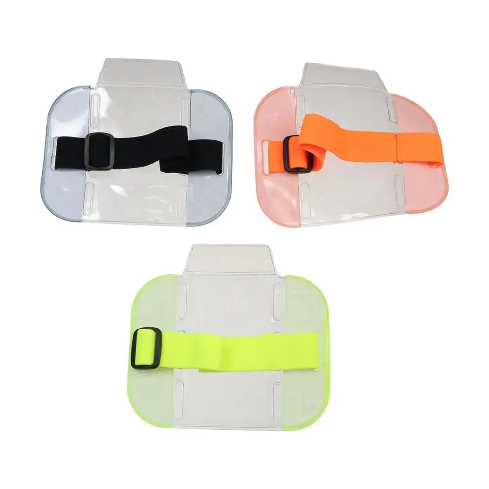 Portable Solid Color Card Bag PVC Women Men ID Badge Holder Transparent Elastic Arm Band Credit Card Case Photo Armband