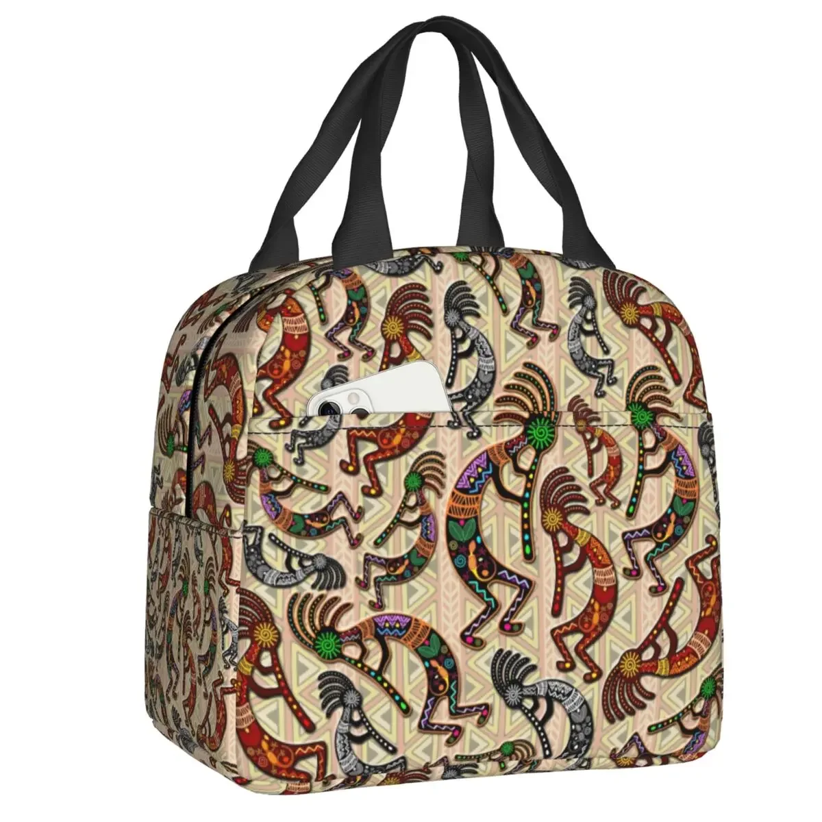 Custom Kokopelli Rainbow Colors Insulated Lunch Tote Bag for Women Aboriginal Tribal Pattern Portable Cooler Thermal Bento Box