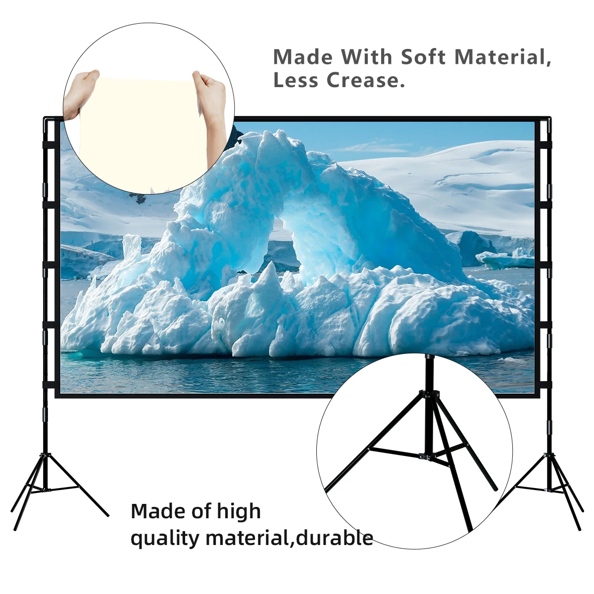 VEIDADZ Projector Screen With Stand Soft White Grid Anti-light 160° Viewing Angle Less Crease 100 120inch Screen Outdoor Indoor