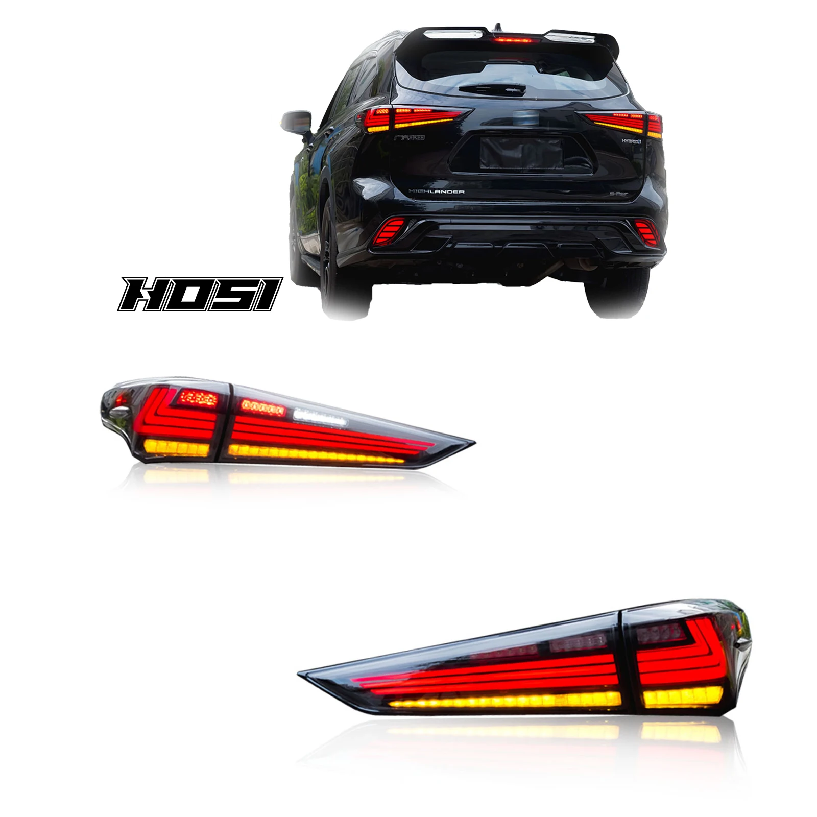 

LED Tail Lights for Highlander 2020-2023 - Sequential Turn Signals, Black Housing, Plug & Play