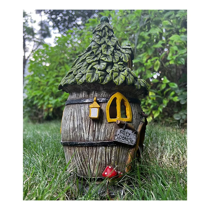 태양 LED 조명이 있는 좋은 수지 주택 요정 정원 액세서리 야외 코티지 인형 잔디 장식품