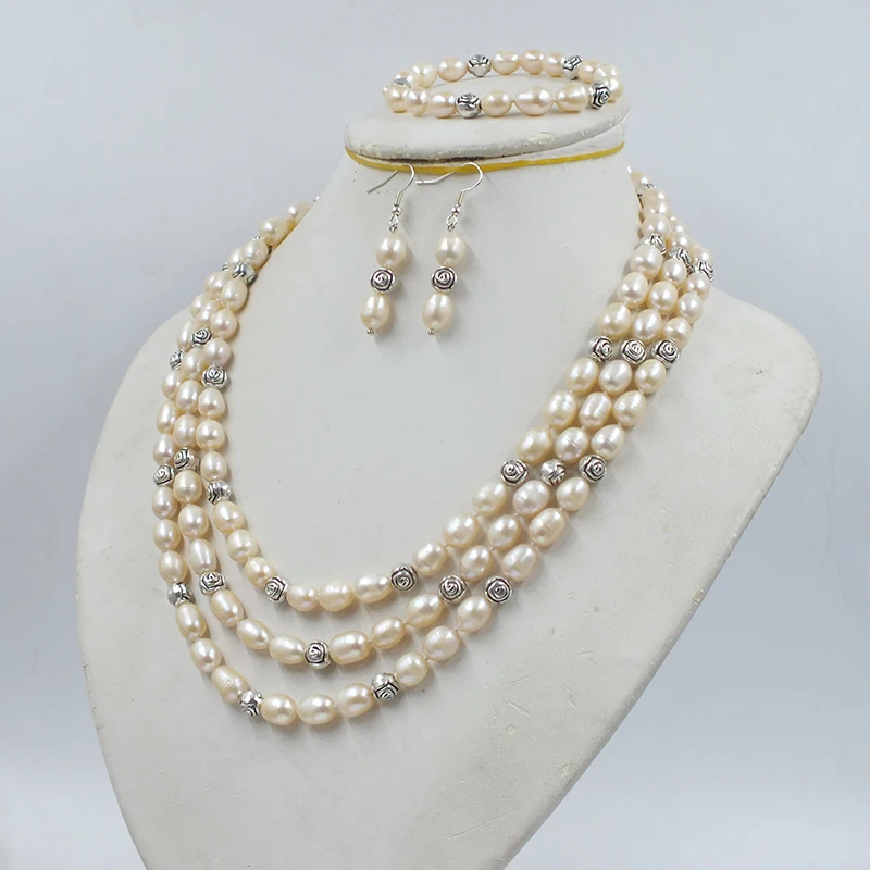 3 rows. 7MM natural pink freshwater pearl necklace/bracelet/earrings. Luxury women's wedding jewelry set