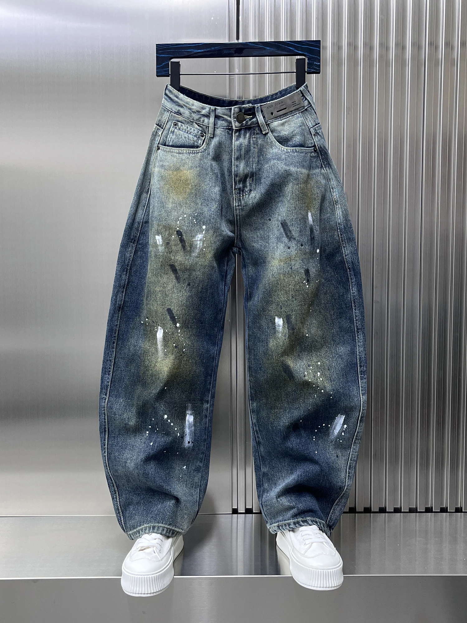 

Waed American Sle Straight Leg Jeans Men's Trendy Streetwear High Waist Zipper Closure Breathable Casual Loose Fit Jeans