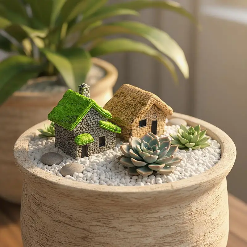 Realistic Miniature Thatched Cottages 6Pcs Set for Collectors and Enthusiasts