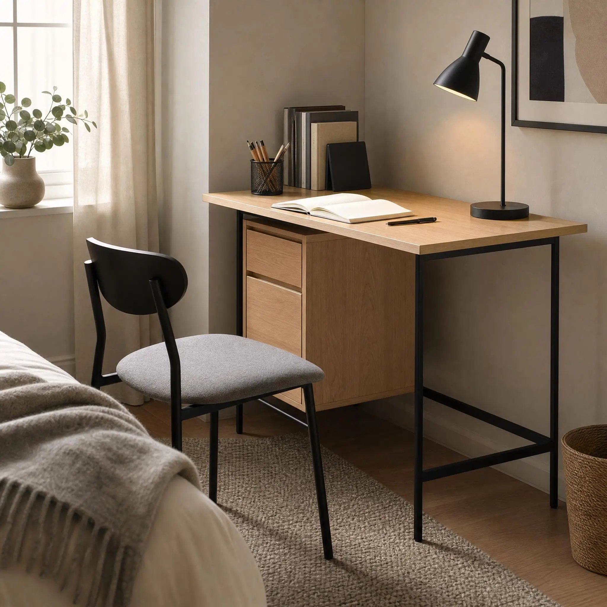 Modern Small Home Office Computer Desk With Drawer Door Cabinet And File Storage Compact Writing Study Desk 47 Inch Maple For Bedroom