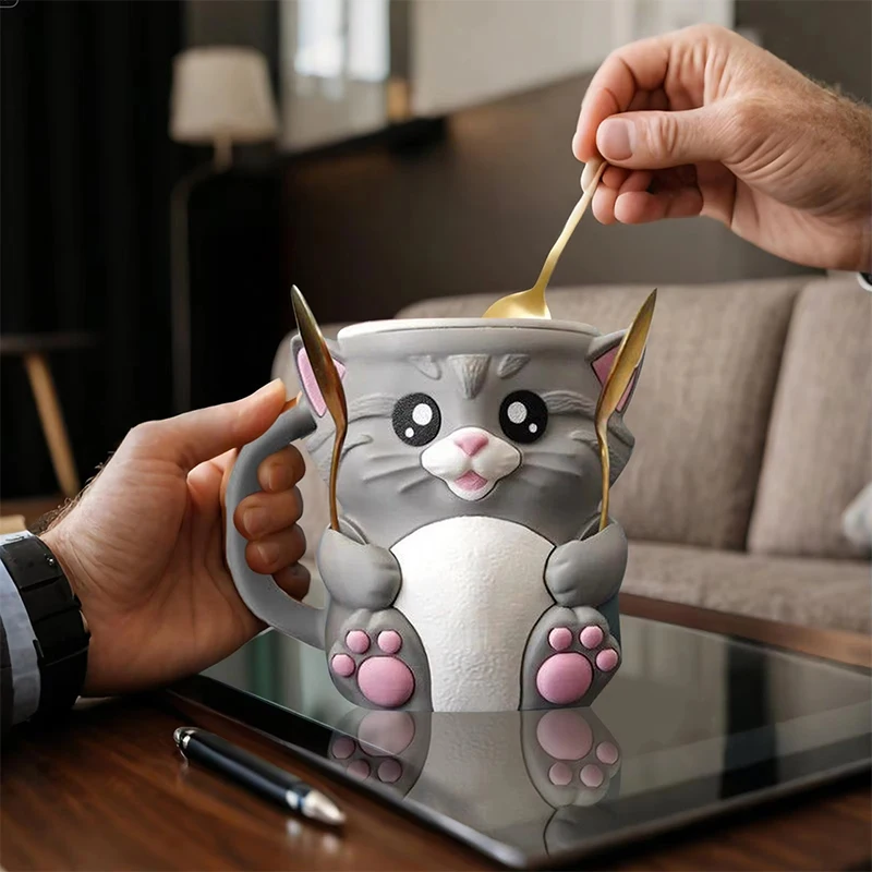 Portavasos de pinta de hielo para gato, portavasos reutilizable para helado de gato, mangas para taza de postre impresas en 3D para fiesta de cumpleaños