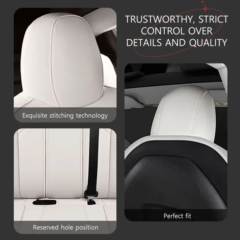 Nappa Leather Car Seat Covers for Tesla Model Y Model 3 Highland Customized Car Seat Cover White Black Breathable and Waterproof
