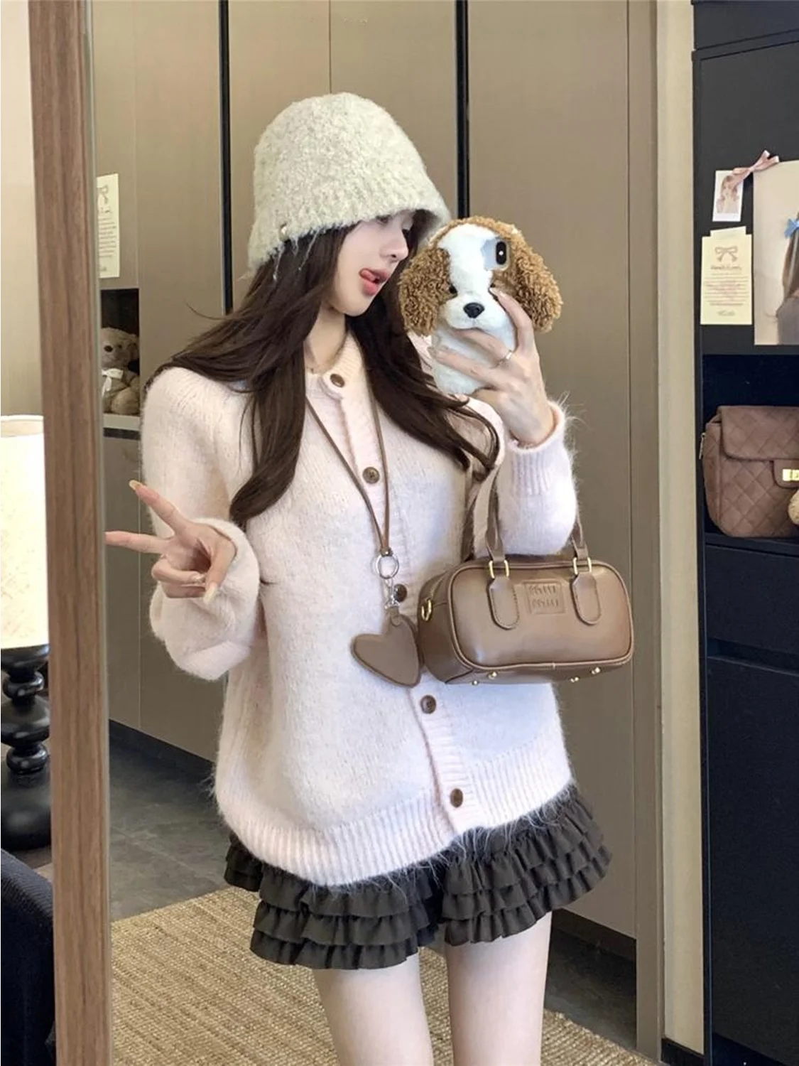 

Корейский мягкий уютный женский вязаный свитер Jaet Long Sve, свободный крой, осеннее новое поступление, модный топ на одной пуговице