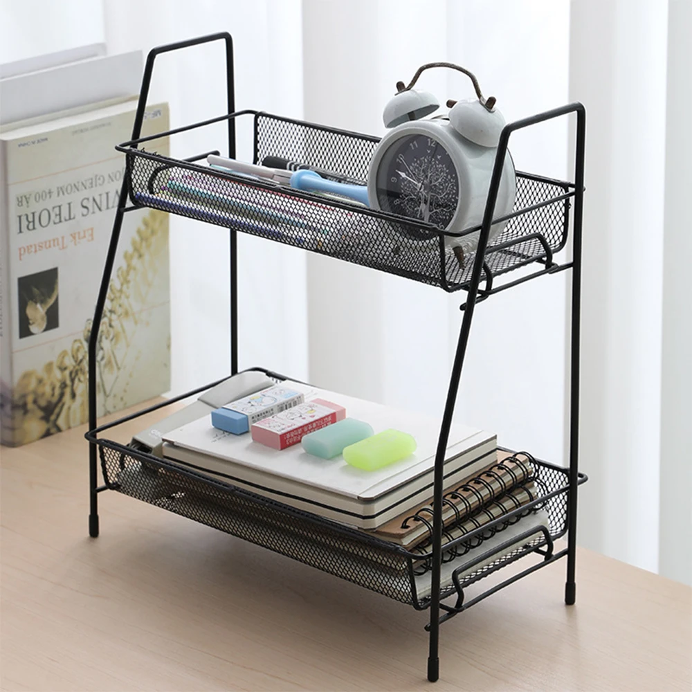 Iron Double Layer Shelf Multifunctional Spice Rack Detachable Desktop Makeup Cosmetics Storage Rack Kitchen Organizer Basket