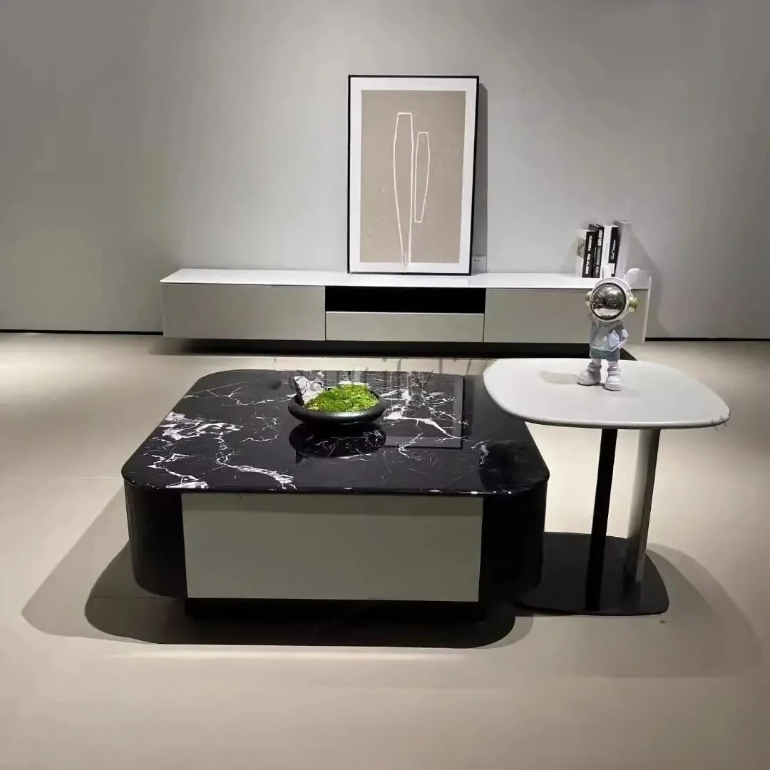 minimalist natural microcrystalline stone marble coffee table combination