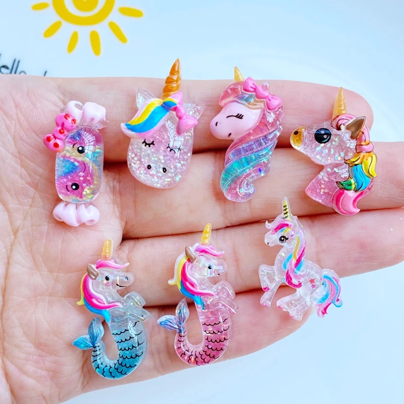 

10pcs Kawaii Cartoon Unicorn, Seahorse Nail Rhinestones Gems Glitter Nail Art Jewelry Manicure Nail Decoration Accessories