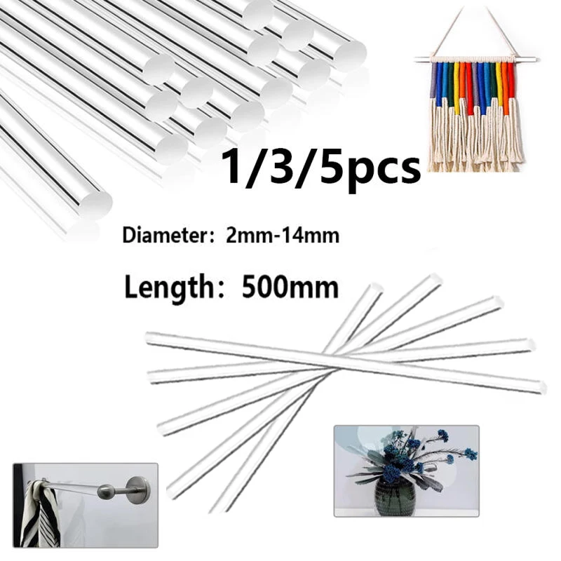1/3/5pcs 2mm-14mm Clear Acrylic Rod 500mm Length, Transparents Plastic Model Rods for DIY Craft, Architectural Modeling