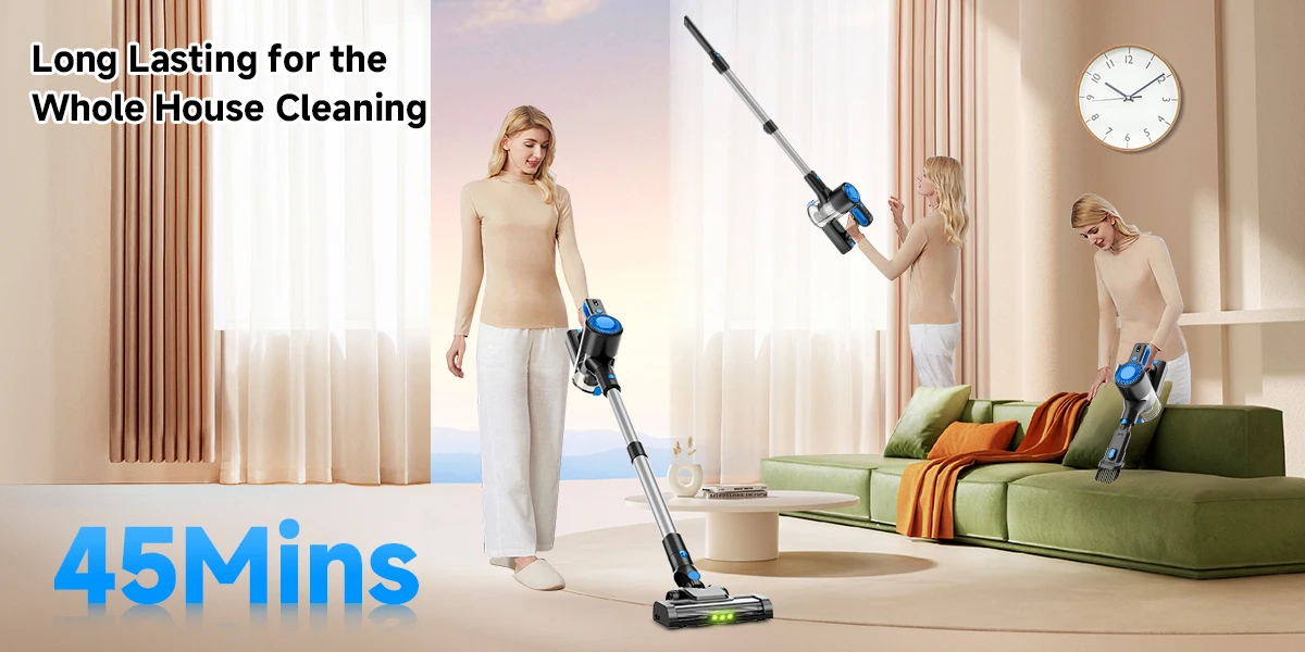 Honki 78KPa Powerful Cordless Vacuum Cleaner LED Display 45Mins Self Standing Stick Vacuum 1.5L Large Dust Cup for Pet Hair Carpet Floor