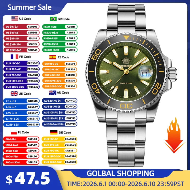 Addiesdive Luxury Men's Quartz Watch 200M Waterproof BGW9/C…