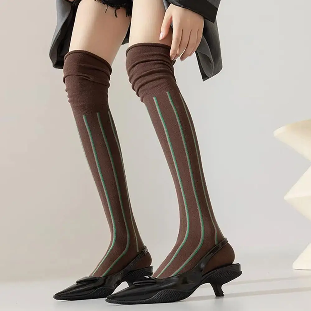 

Чулки выше колена со свободным ртом, чулки до колена, высокие носки до бедра, осенне-зимние носки в ленивом стиле с вертикальными полосками